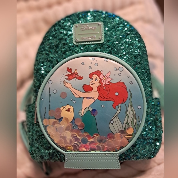 Disney Handbags - Loungefly *RARE* Disney Little Mermaid Snow Globe Sequin Mini Backpack